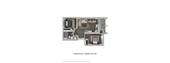 El Jardin two bedroom one bathroom 2E floor plan