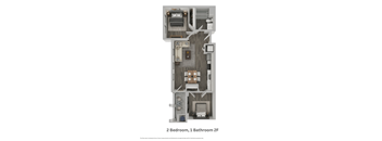 El Jardin Two bedroom one bathroom 2F floor plan