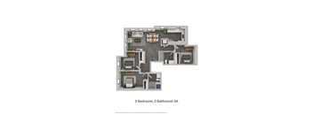 El Jardin three bedroom two bathroom 3A floor plan