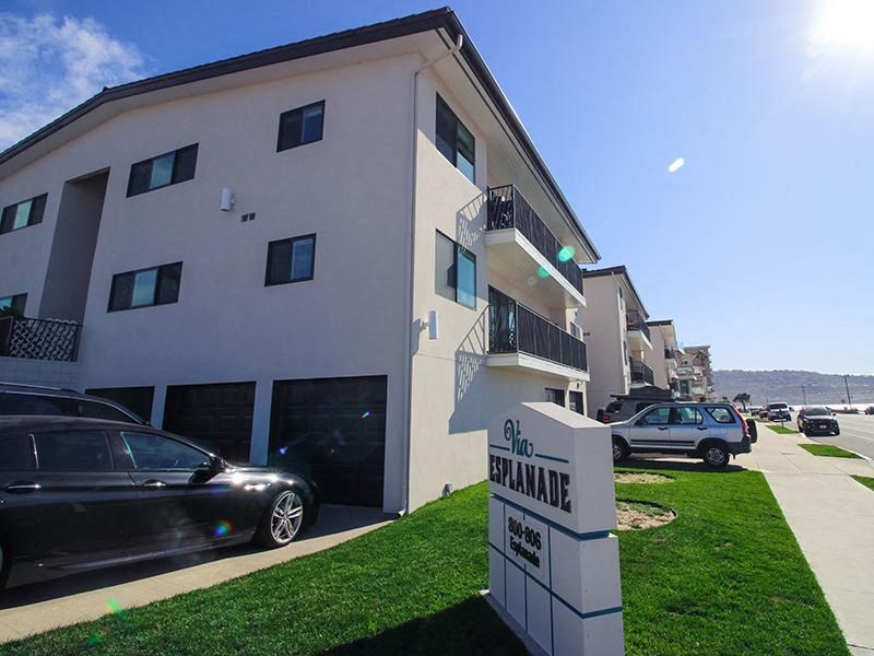 Via Esplanade Apartments Redondo Beach Exterior View Garages and Sign