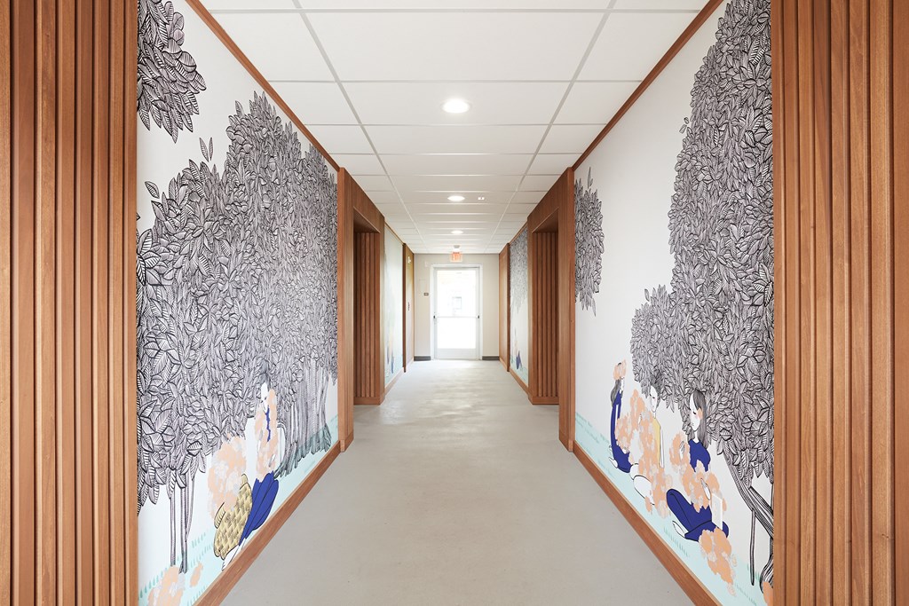 WakeaGardens_InteriorHallway_LessColorMuralsOnBothWalls