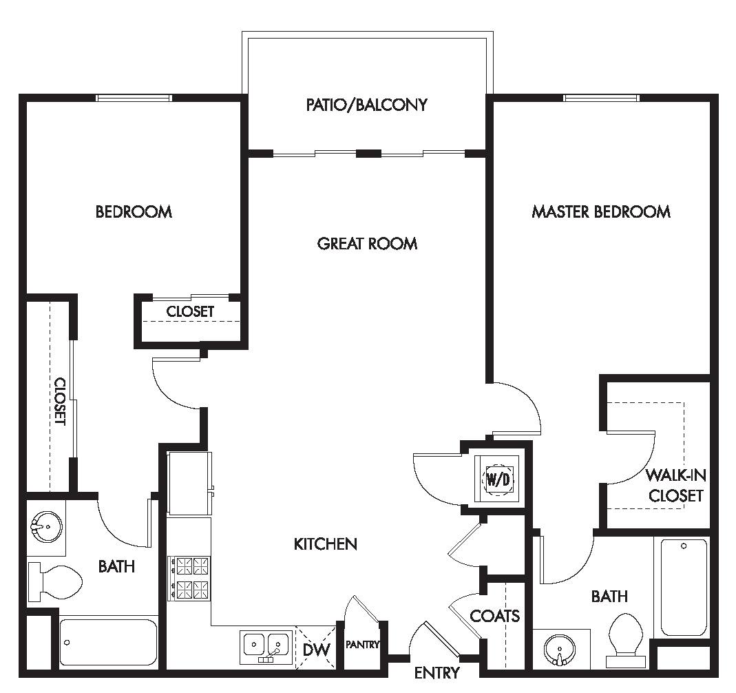 YOLO East two bedroom two bath floor plan