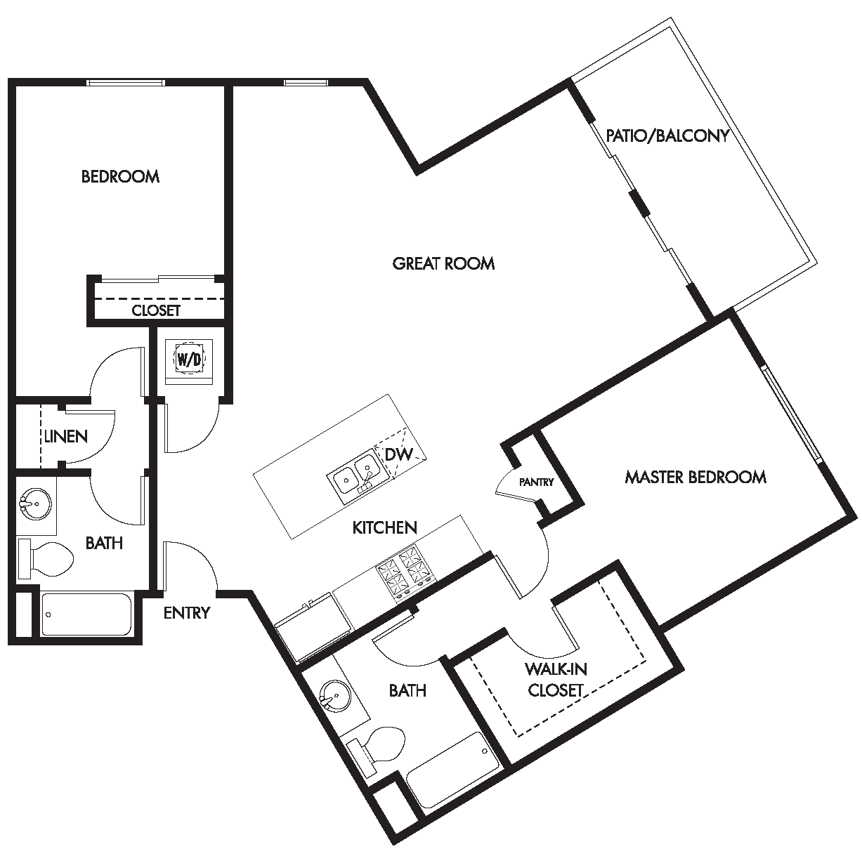 YOLO East two bedroom two bath floor plan