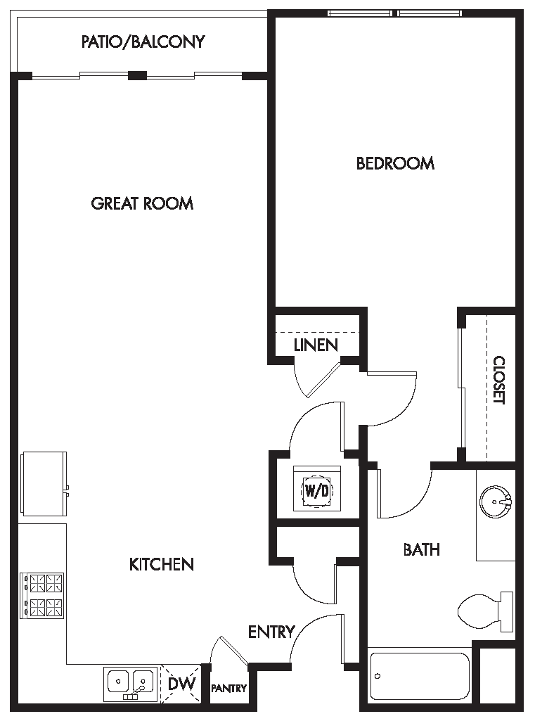 YOLO East one bedroom one bath floor plan