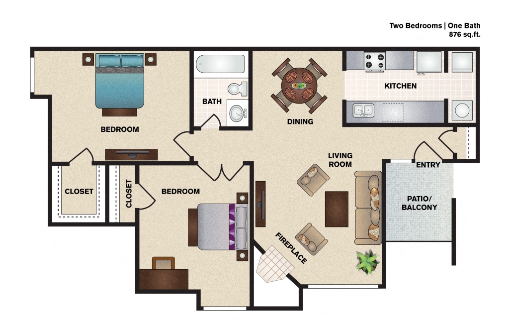 Hidden Oaks Apartment Homes Two Bedroom One Bath floor plan