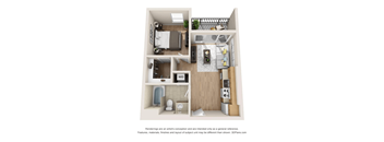 a 1 bedroom floor plan with a bathroom and a balcony
