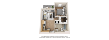 a 1 bedroom floor plan with a bathroom and a living room