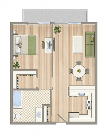 a floor plan of a room with a bathroom and a bedroom