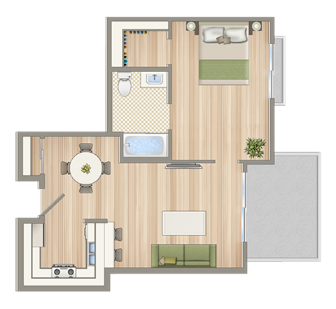 1428 on 6th One Bedroom One Bathroom A Floorplan