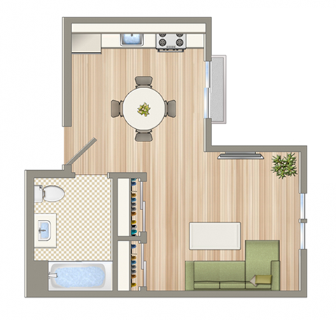 1522 on 6th Studio Floorplan