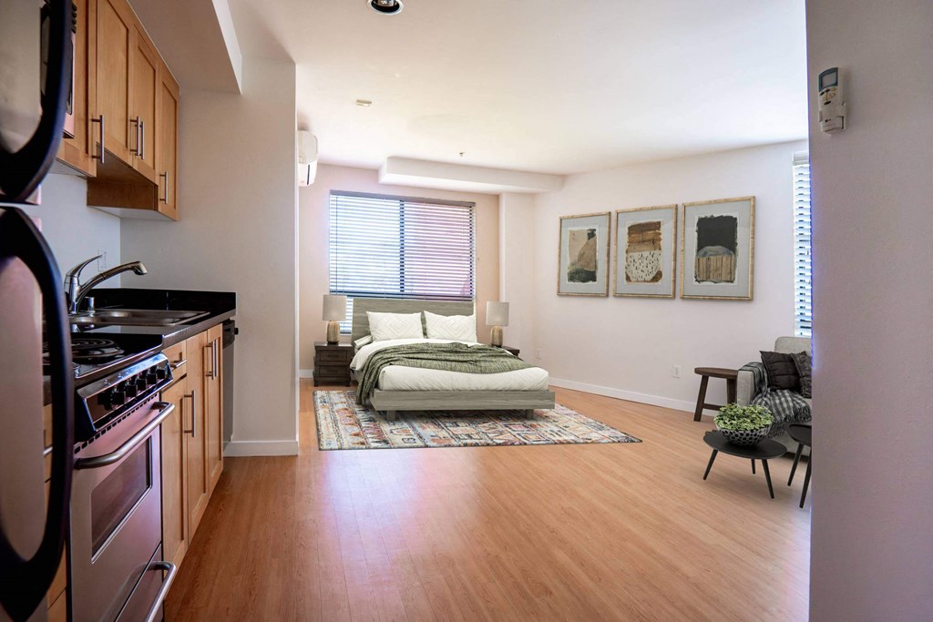 olympic studios kitchen and sleeping area