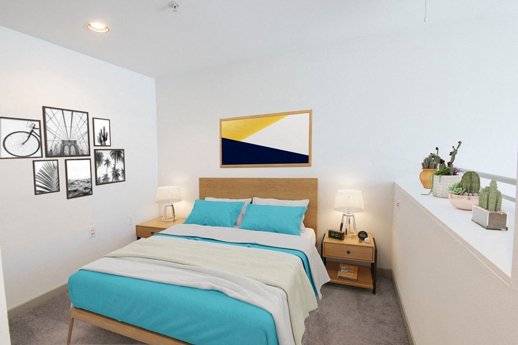 olympic lofts staged sleeping area