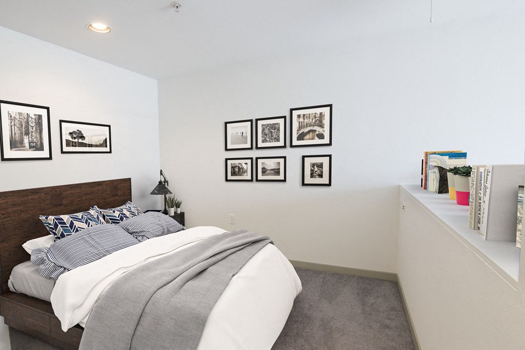 olympic lofts sleeping area with bed