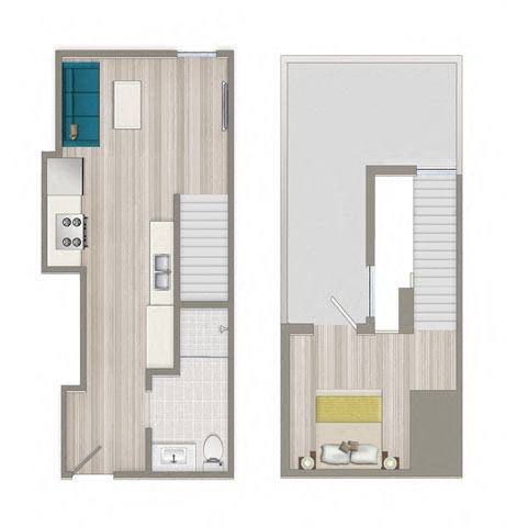 a floor plan of a room with a bathroom and a mirror