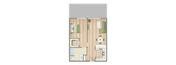 a floor plan of a house with a bathroom and a living room