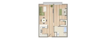a floor plan of a room with a bathroom and a couch