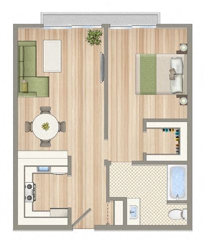 a floor plan of a room with a bathroom and a couch