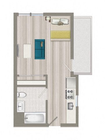 a rendering of a building with a blue window