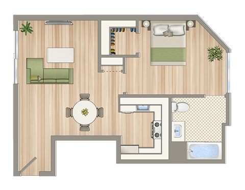a floor plan of a house with a bedroom and a bathroom