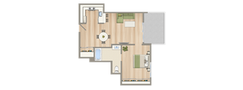 a floor plan of a house with a bedroom and a living room