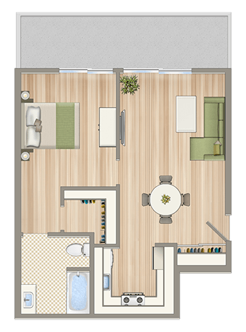 a floor plan of a house with a bedroom and a bathroom
