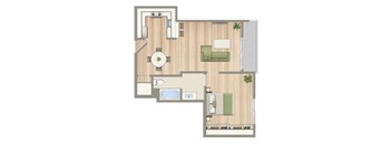 a floor plan of a house with a bedroom and a living room