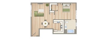 a floor plan of a house with a bedroom and a living room