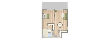a floor plan of a house with a bathroom and a living room