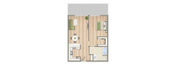 a floor plan of a room with a bedroom and a bathroom