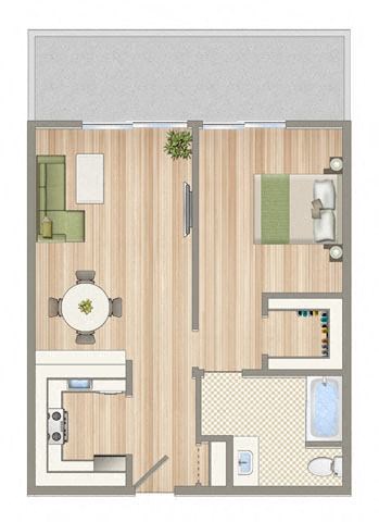 a floor plan of a room with a bedroom and a bathroom