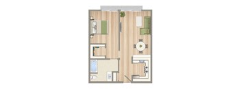 a floor plan of a room with a bathroom and a bedroom