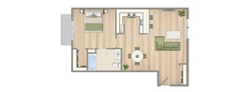 a floor plan of a house with a bedroom and a living room