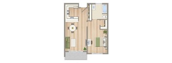 a floor plan of a house with a bedroom and a living room