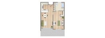 a floor plan of a house with a bedroom and a living room