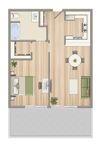 a floor plan of a house with a bathroom and a living room
