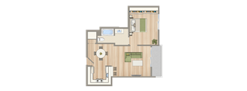 a floor plan of a house with a bedroom and a living room
