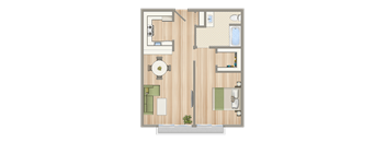 a floor plan of a small house with a bathroom and a bedroom
