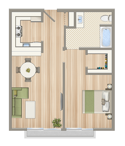 a floor plan of a small house with a bathroom and a bedroom