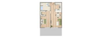 a floor plan of a house with a bathroom and a living room