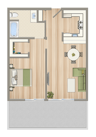 a floor plan of a house with a bathroom and a living room