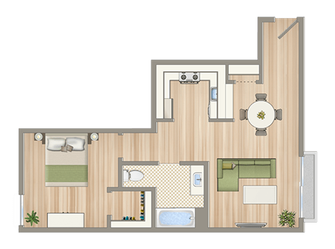 a floor plan of a house with a bedroom and a bathroom