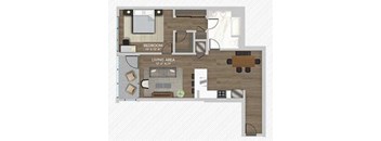 A floor plan of a small apartment with a bedroom and living area.