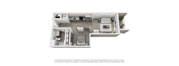 Burano Apartments 3D one bedroom one bathroom Floorplan