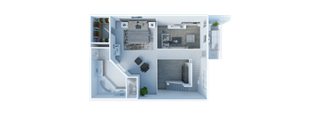 San Pedro Bank Lofts 3D One Bedroom Two Bathroom Penthouse with Den Floor Plan