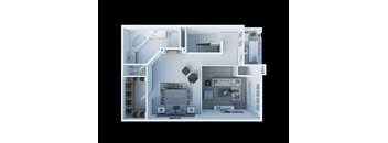San Pedro Bank Lofts 3D One Bedroom, One Bathroom Floor Plan