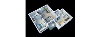 Milano Apartments 3D Two Bedroom Two Bathroom Floor plan