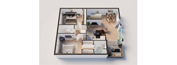 Pacific Rose Two Bedroom, Two Bathroom 3D Floor Plan