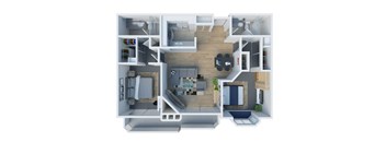 Cahuenga Heights 3D Floor Plan Two Bedroom, Two Bathroom