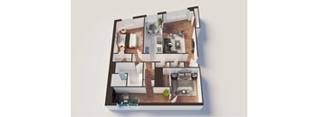 Del Mor 3D Floor Plan Two Bedroom, One Bathroom