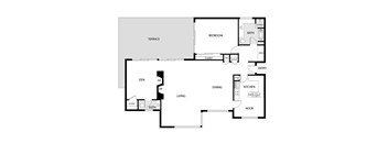 Orange Grove Circle 2D Floor Plan One Bedroom, Two Bathroom with Den